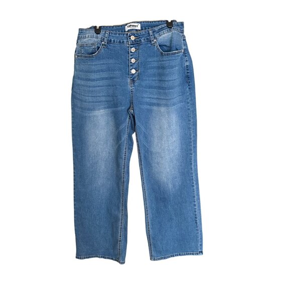 VipHoney Womens High-Waisted Button-Fly Wide-Leg Blue Jeans 1XL Cotton/Polyester - Picture 1 of 4